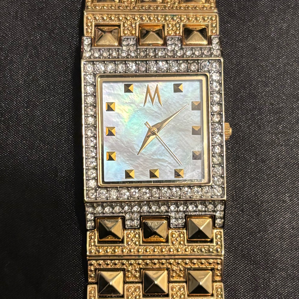 Gold Studded Watch With Diamond Accents